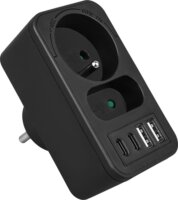 Maclean MCE249 F/B 2x USB-A + 2x USB-C Hálózati Elosztó 2 aljzatos - Fekete