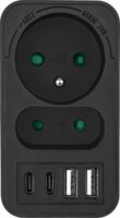Maclean MCE249 F/B 2x USB-A + 2x USB-C Hálózati Elosztó 2 aljzatos - Fekete