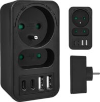 Maclean MCE249 F/B 2x USB-A + 2x USB-C Hálózati Elosztó 2 aljzatos - Fekete