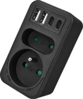 Maclean MCE249 F/B 2x USB-A + 2x USB-C Hálózati Elosztó 2 aljzatos - Fekete