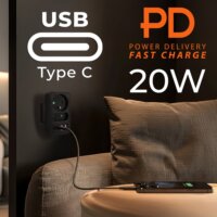 Maclean MCE249 F/B 2x USB-A + 2x USB-C Hálózati Elosztó 2 aljzatos - Fekete