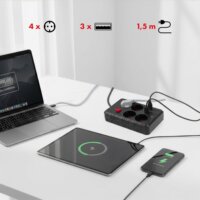 Maclean MCE392 B 3x USB-A Hálózati Elosztó 4 aljzatos 1.5m - Fekete