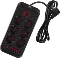 Maclean MCE389 B 4x USB-A / 1x USB-C Hálózati Elosztó 6 aljzatos 1.5m - Fekete/Piros
