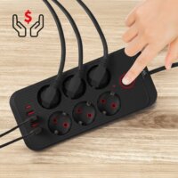 Maclean MCE389 B 4x USB-A / 1x USB-C Hálózati Elosztó 6 aljzatos 1.5m - Fekete/Piros