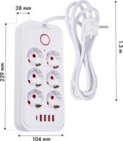 Maclean MCE389 W 4x USB-A / 1x USB-C Hálózati Elosztó 6 aljzatos 1.5m - Fehér