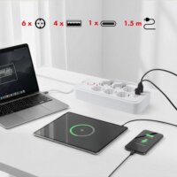 Maclean MCE389 W 4x USB-A / 1x USB-C Hálózati Elosztó 6 aljzatos 1.5m - Fehér