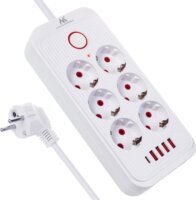 Maclean MCE389 W 4x USB-A / 1x USB-C Hálózati Elosztó 6 aljzatos 1.5m - Fehér