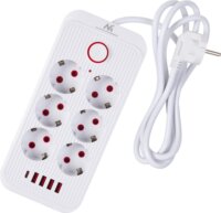 Maclean MCE389 W 4x USB-A / 1x USB-C Hálózati Elosztó 6 aljzatos 1.5m - Fehér