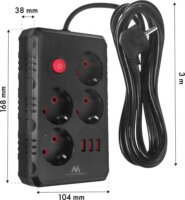 Maclean MCE393 B 3x USB-A Hálózati Elosztó 4 aljzatos 3m - Fekete