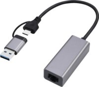 Gembird A-USB3AC-LAN2G-01 USB-C/A apa - RJ45 anya Adapter - Szürke