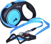 Flexi New Neon M/5m Szalagos Automata kutya póráz - Kék/Fekete