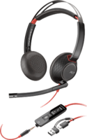 HP Poly Blackwire 5220 Vezetékes Headset + USB Type-C/A Adapter - Fekete