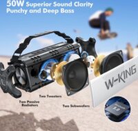 W-KING D8 Hordozható Bluetooth Hangszóró 50W - Fekete/Ezüst