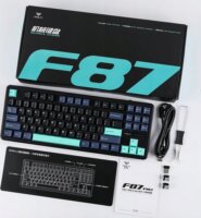 AULA F87 Pro GrayWood V4 RGB Gasket Tri-Mode Mechanikus Wireless Gaming Billentyűzet US - Fekete/Ciánkék