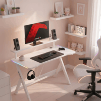 Huzaro Hero 1.9 RGB Gamer asztal felső polccal 120 x 60 x 75 cm - Fehér