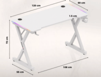 Huzaro Hero 2.3 RGB Gamer asztal 120 x 60 x 72 cm - Fehér