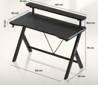 Huzaro Hero 1.9 RGB Gamer asztal polccal 120 x 60 x 75 cm - Fekete