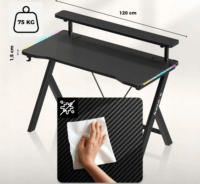 Huzaro Hero 1.9 RGB Gamer asztal polccal 120 x 60 x 75 cm - Fekete