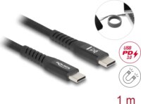 Delock 81119 USB-C apa - USB-C apa 2.0 Mágneses Adat és Töltőkábel 60W 1m - Fekete