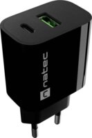 Natec NUC-2397 Ribera USB-A + USB-C Hálózati Töltő Adapter 20W - Fekete
