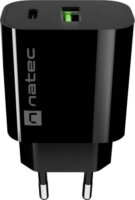 Natec NUC-2397 Ribera USB-A + USB-C Hálózati Töltő Adapter 20W - Fekete