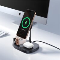 Baseus EnerFill FS41 3in1 Vezeték nélküli Töltőállvány 22.5W + 45W Gyorstöltő + USB-C Kábel 1m - Fekete