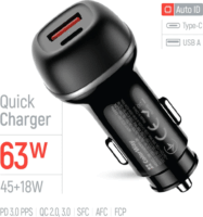 Colorway CW-CHA067PD-BK USB-C (PD) + USB-A 3.0 Autós Gyorstöltő 63W - Fekete