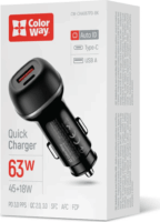 Colorway CW-CHA067PD-BK USB-C (PD) + USB-A 3.0 Autós Gyorstöltő 63W - Fekete