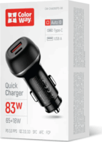 Colorway CW-CHA068PD-BK USB-C (PD) + USB-A 3.0 Autós Gyorstöltő 83W - Fekete
