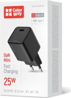Colorway CW-CHS052PD-BK GaN Mini USB-C Hálózati Töltő Adapter 25W - Fekete