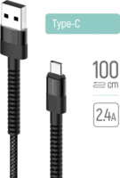 Colorway CW-CBUC063-BK USB-A apa - USB-C apa Nylon Adat és Töltőkábel 1m - Fekete