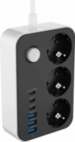 Colorway CW-CHE36PDB 250V 3x USB-A / 3x USB-C Hálózati Elosztó 3 Aljzatos 2m - Fekete