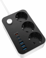 Colorway CW-CHE36PDB 250V 3x USB-A / 3x USB-C Hálózati Elosztó 3 Aljzatos 2m - Fekete