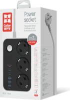 Colorway CW-CHE36PDB 250V 3x USB-A / 3x USB-C Hálózati Elosztó 3 Aljzatos 2m - Fekete