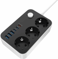 Colorway CW-CHE36PDB 250V 3x USB-A / 3x USB-C Hálózati Elosztó 3 Aljzatos 2m - Fekete