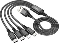 Hoco X76 USB-A apa - USB-C/Micro-USB/Lightning apa Átalakító Kábel 1m - Fekete