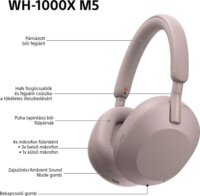 Sony WH-1000XM5 Bluetooth / Vezetékes Fejhallgató Headset - Rózsaszín