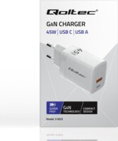Qoltec 51825 USB-A / USB-C GaN Hálózati Gyorstöltő Adapter 45W - Fehér