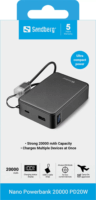 Sandberg 421-40 Nano Powerbank 20000mAh 20W + USB-C Kábel - Fekete