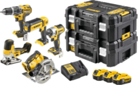 DeWalt DCK500P3T-QW Akkus Ütvefúró-csavarozó + Ütvecsavarozó + Kézi Körfűrész + Szúrófűrész + Munkalámpa + 3x 18V Akku + Koffer