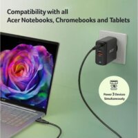 Acer ZL.ADTCC.00J GaN USB-A / 2x USB-C Hálozati Gyorstöltő Adapter 67W + USB-C Kábel 2m - Fekete