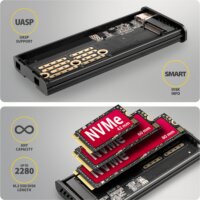 AXAGON EEM2-SD2B M.2 NVMe / SATA USB-C 3.2 Külső SSD Ház - Fekete