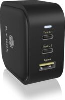 ICY BOX IB-PS1030-PD USB-A / 2x USB-C GaN Hálózati Gyorstöltő Adapter 65W - Fekete