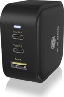 ICY BOX IB-PS1030-PD USB-A / 2x USB-C GaN Hálózati Gyorstöltő Adapter 65W - Fekete