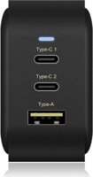 ICY BOX IB-PS1030-PD USB-A / 2x USB-C GaN Hálózati Gyorstöltő Adapter 65W - Fekete