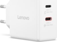 Lenovo G0A6065WEU 2xUSB-C GaN Hálózati Gyorstöltő Adapter 65W + USB-C Kábel 1.5m - Fehér