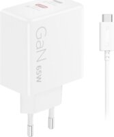 Lenovo G0A6065WEU 2xUSB-C GaN Hálózati Gyorstöltő Adapter 65W + USB-C Kábel 1.5m - Fehér