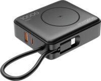 Gembird PB10-WPC15-LCD-01 Wireless Powerbank integrált USB-C kábellel / 10000mAh 20W - Fekete