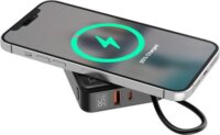 Gembird PB10-WPC15-LCD-01 Wireless Powerbank integrált USB-C kábellel / 10000mAh 20W - Fekete