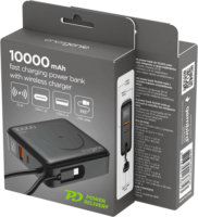 Gembird PB10-WPC15-LCD-01 Wireless Powerbank integrált USB-C kábellel / 10000mAh 20W - Fekete